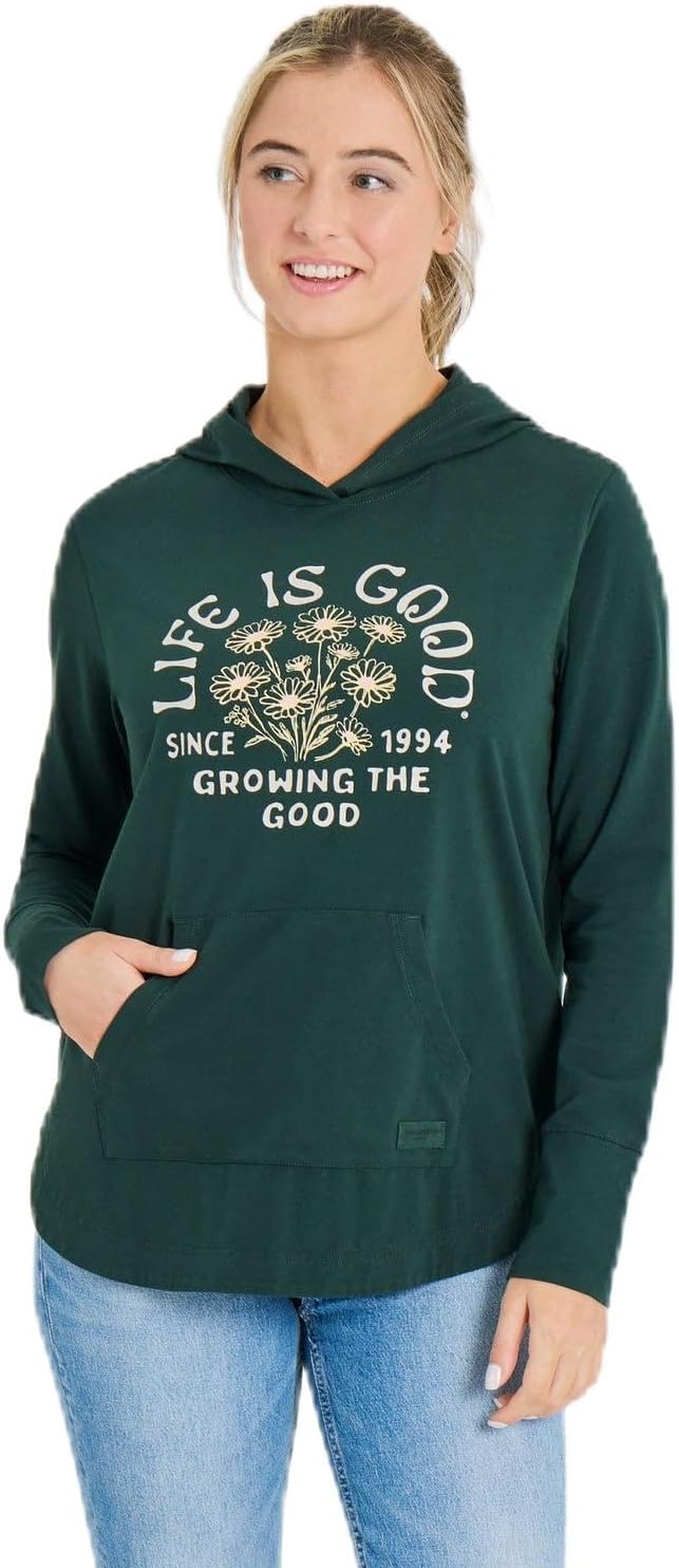 Life is Good Women's Growing the Good Daisies Crusher-FLEX Hoodie Tunic, Treeline Green