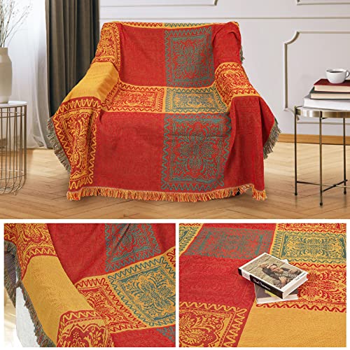 Bcottond Bohemian Throws Blankets Southwestern Navajo Bed Couch Decorative Sofa Colorful Decorative Blankets With Tassel Knitted Blankets Tribal Pattern Hippie Room Decor (70"*50"Yellow Orange) #TOP2