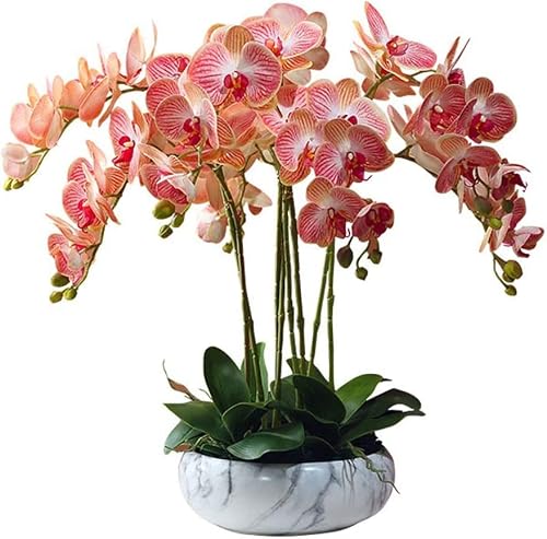 DFGHNBVC Artificial Flower With Pot Orchid Artificial Flowers Phalaenopsis Arrangement Set Faux Orchids Bonsai For Table Office Home Party Decoration Ornament Orchid