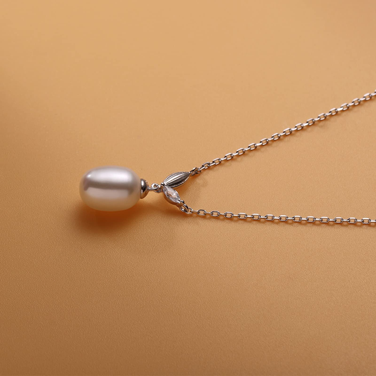 Collana S925 Argento Perla d'acqua dolce Catena con pendente 7-8mm Gioielli di bianchi a forma di goccia per fidanzata e madre Elegante