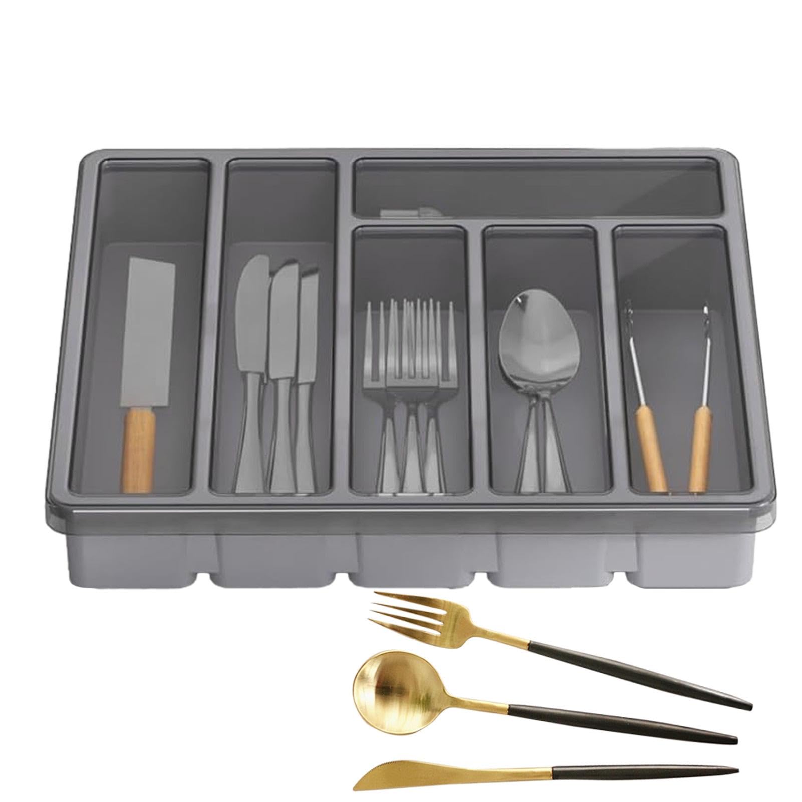 Utensil Drawer Organiser - With Lid, Cutlery Tray with Lid | Cutlery Org Anizer Tray - Cutlery Organiser for Bes Teck, 6 Compartments, Kitchen Enschu Bladen-Organ Izer