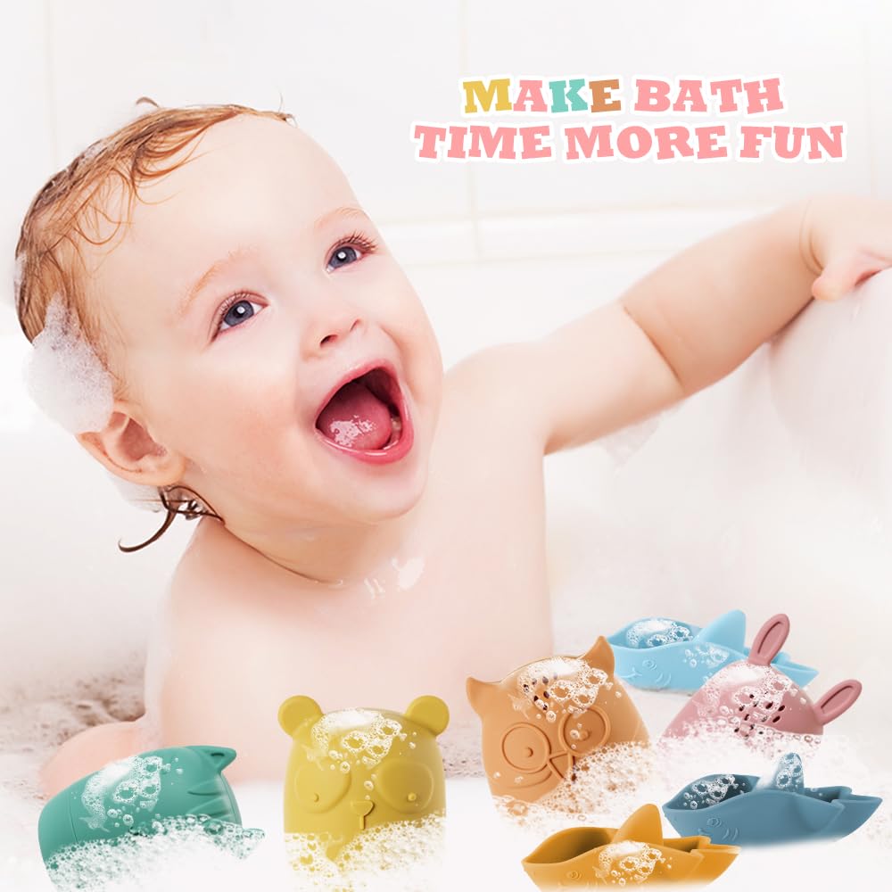 HOTUT Badewannenspielzeug, 7 Stück Silikon Badewannen Spielzeug, Badespielzeug BPA-Free Wasserspielzeug Baby, Süße Bade Spritztiere, Badetiere für Babys und Kleinkinder