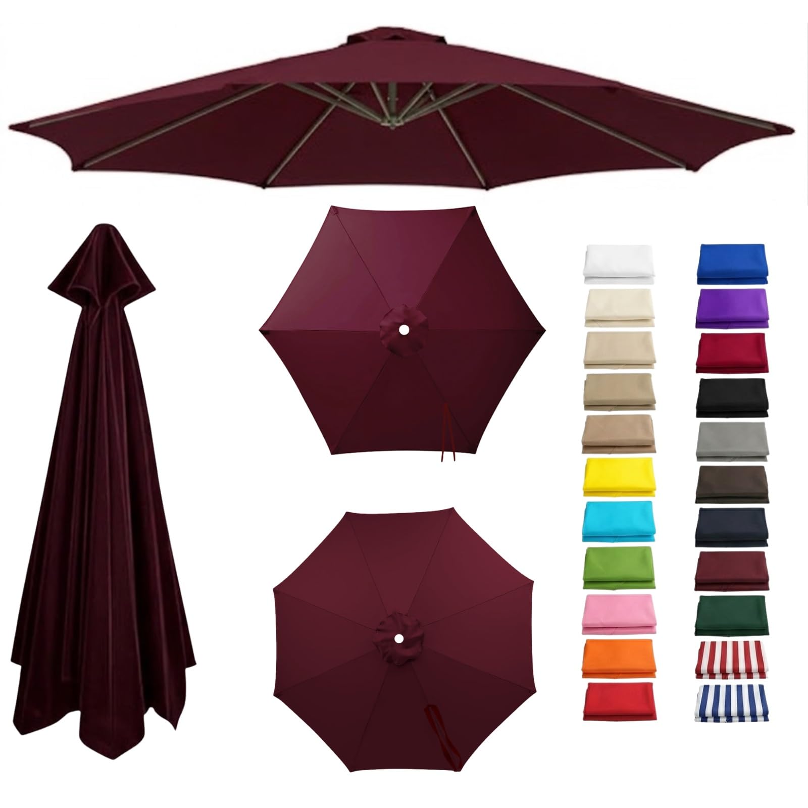 Patio Umbrella Replacement Cover for Cantilever Sunshade 6/8 Arms, 2.0m 2.5m 2.8m 3.3m 4.0m Garden Parasol Canopy Fabric Waterproof, Umbrella Replacement Cover(Burgundy,8-RIBS-9.8FT/3.0m)