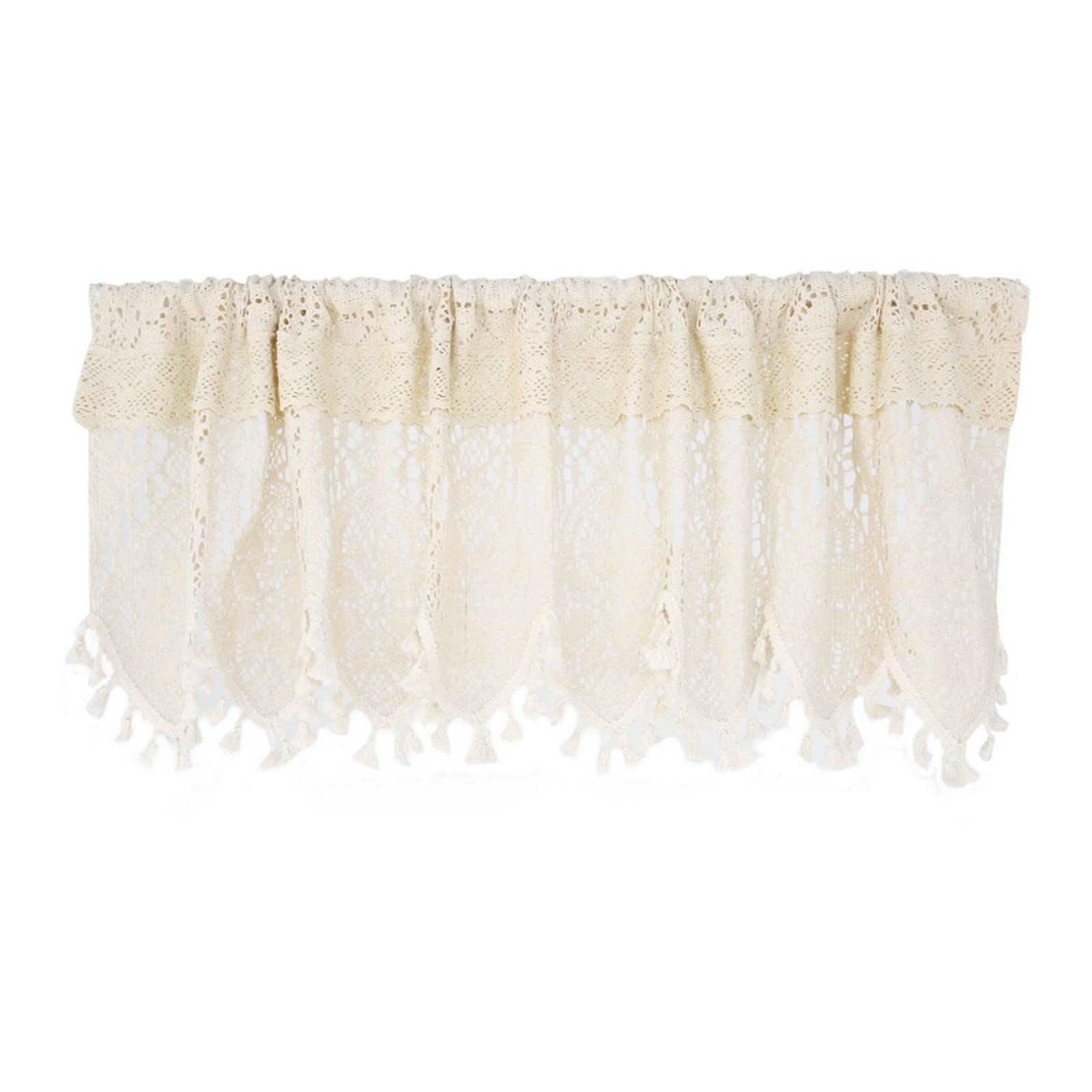 A.Monamour Cortina Cocina Ventana Puerta Corta Pequeña Bohemio Elegante De Encaje De Ganchillo Hueco De Algodón Beige Transparente Translúcida Visillo Transparente Translúcida Panel Cenefa