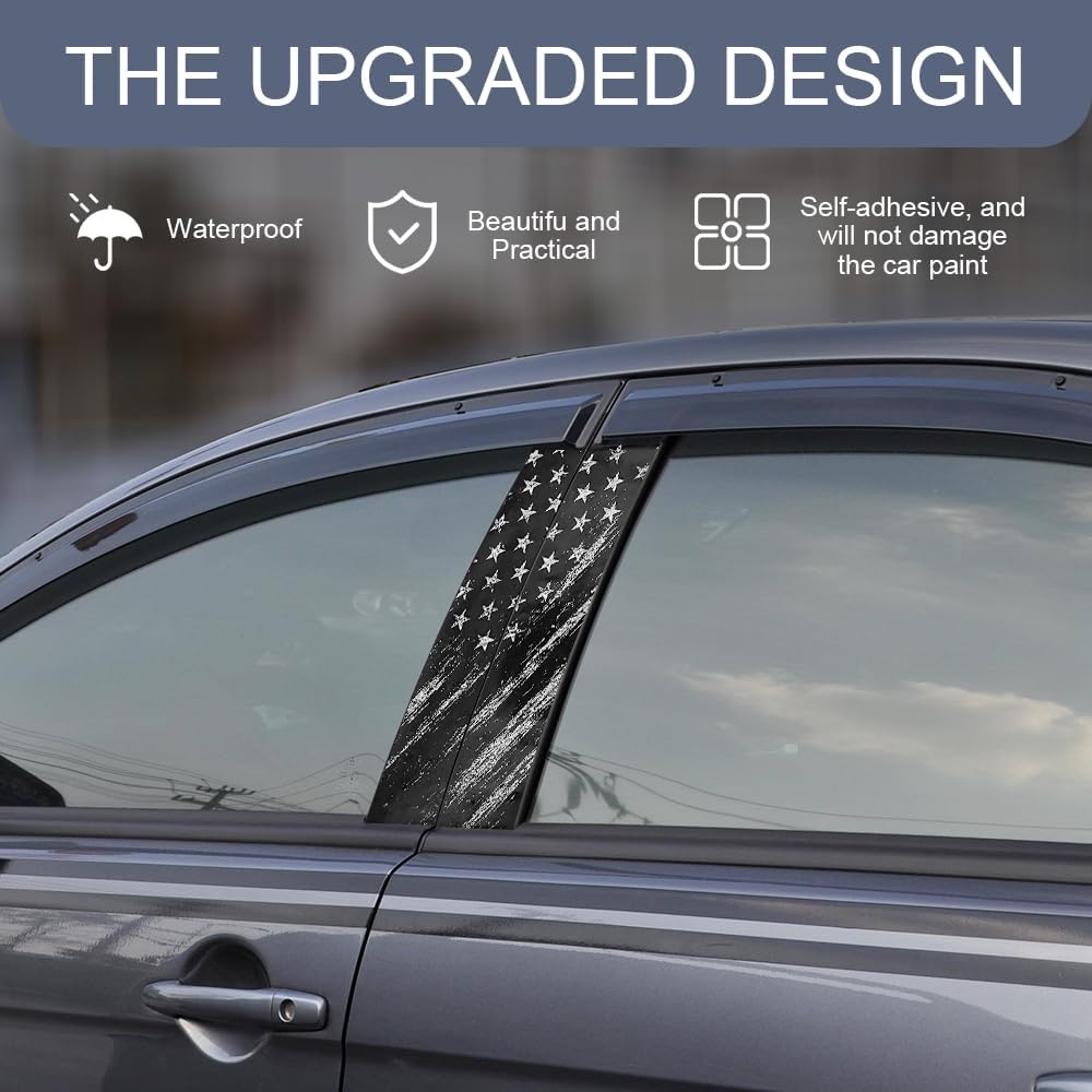 2PCS B Pillar Sticker Decal, Gloss Vinyl Decal Set, Waterproof USA Flag Personalized Vehicle Door Window Pillar Decals, Car American Flag Vinyl Wrap for Side Door Trim Decoration (Style B)