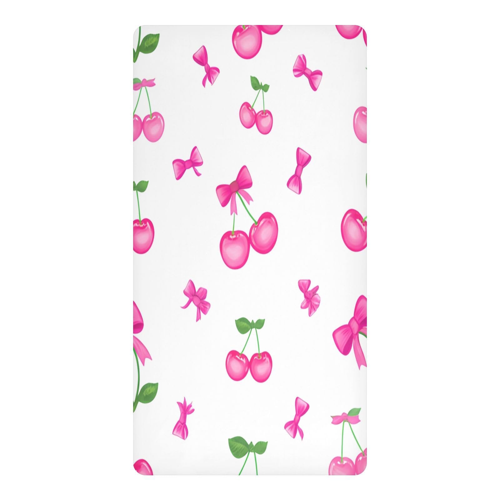 JiangGgen Cherry with Bow Baby Crib Sheet Soft Breathable for Standard Crib-M