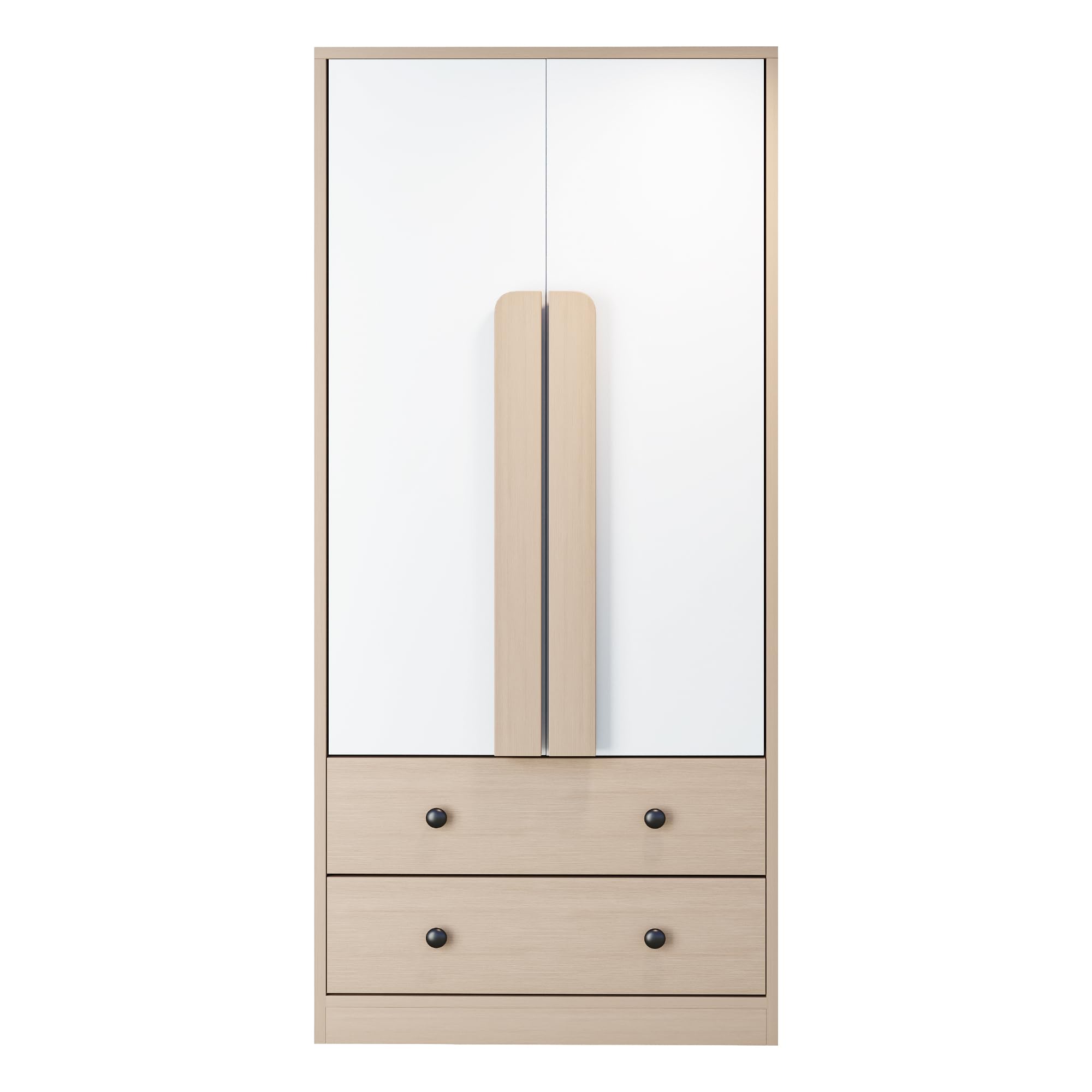 Idemon Armadio 70 x 40 x 170 cm, design a doppia ante, con cassetti e ripiani (naturale)