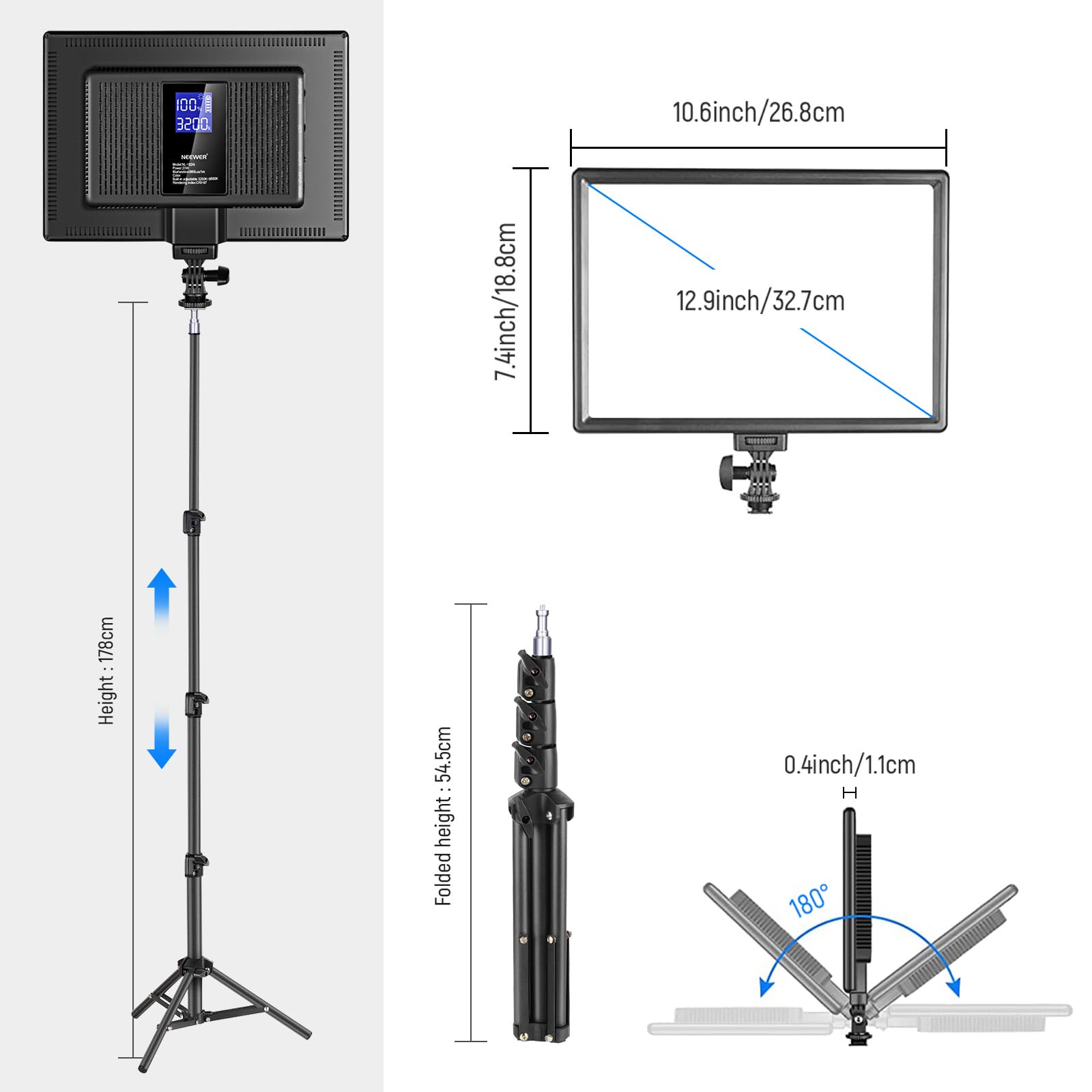 NEEWER Panel de luz LED de Video de 13 Pulgadas, Kit de iluminación de Estudio con Soporte de trípode, luz Regulable de Dos Colores para transmisión de fotografía, grabación de Podcast, 3200-5600K