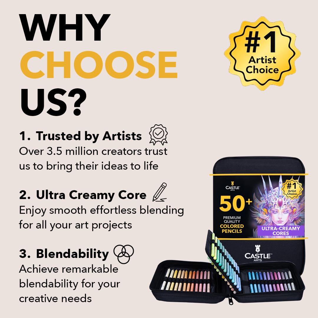 Castle Art Supplies 48 Pasteltint Coloured Pencils Set with Extras | Quality Colours in Softer, Sumptuous Tones | For Professional and Adult Artists | In Neat, Strong, Zipper Travel Case