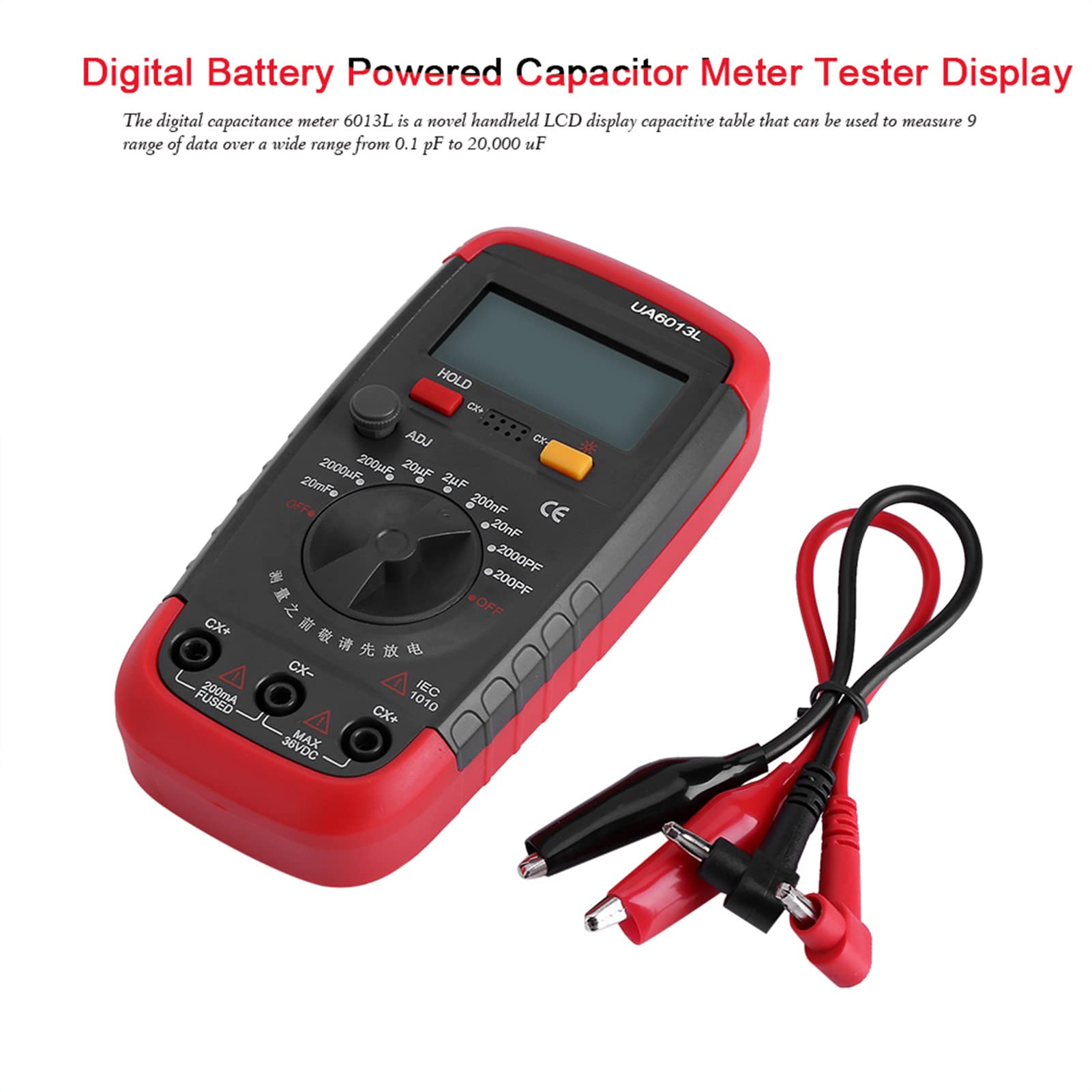 TOPINCN Medidor de Condensador, Medidor de Pantalla, Medidor de Capacitancia con 6013L Uyigao para Ua6013L, Kits de Prueba