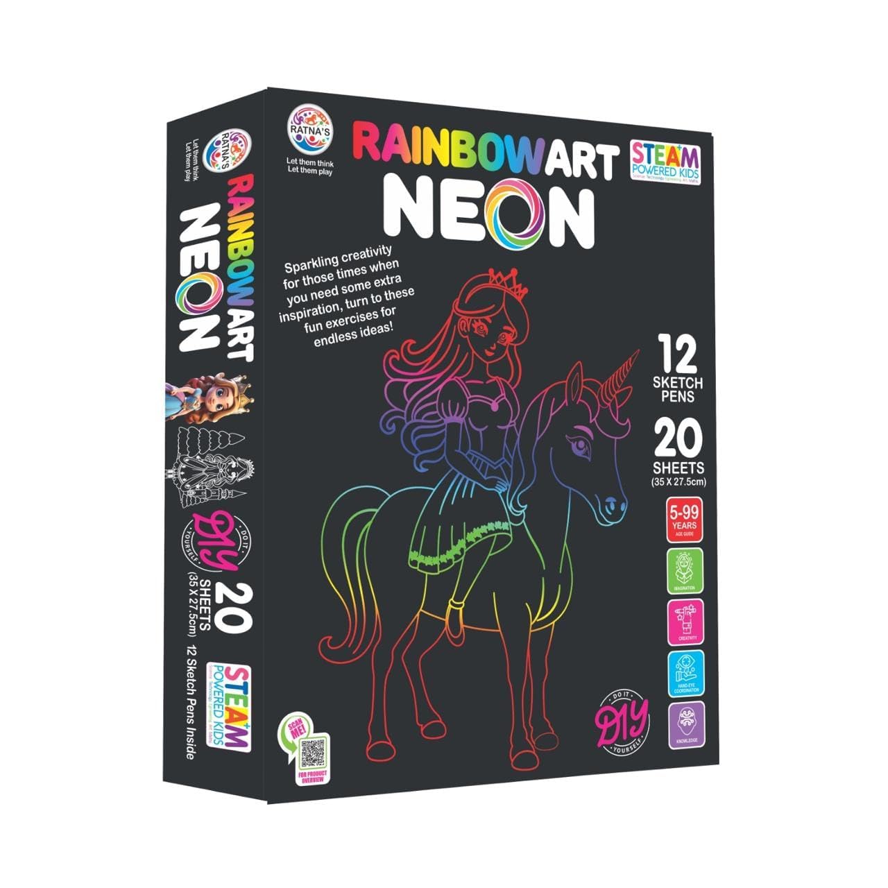 Toy World DIY Rainbow Art Neon Kit for Kids & Adult Coloring Set with 20 Big Sheets, Sketch Pens & Hanging Frames Art & Craft Gift Set (Multicolor) (B0D4QSJ5VC) Amazon Price History, Amazon Price Tracker