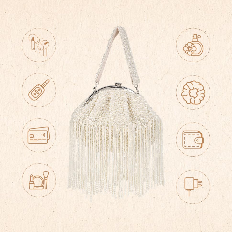 Image of THE TAN CLAN Ava Pearl Batua Bag for women Purses Luxury Evening Handbags for ladies with Magnetic Closure