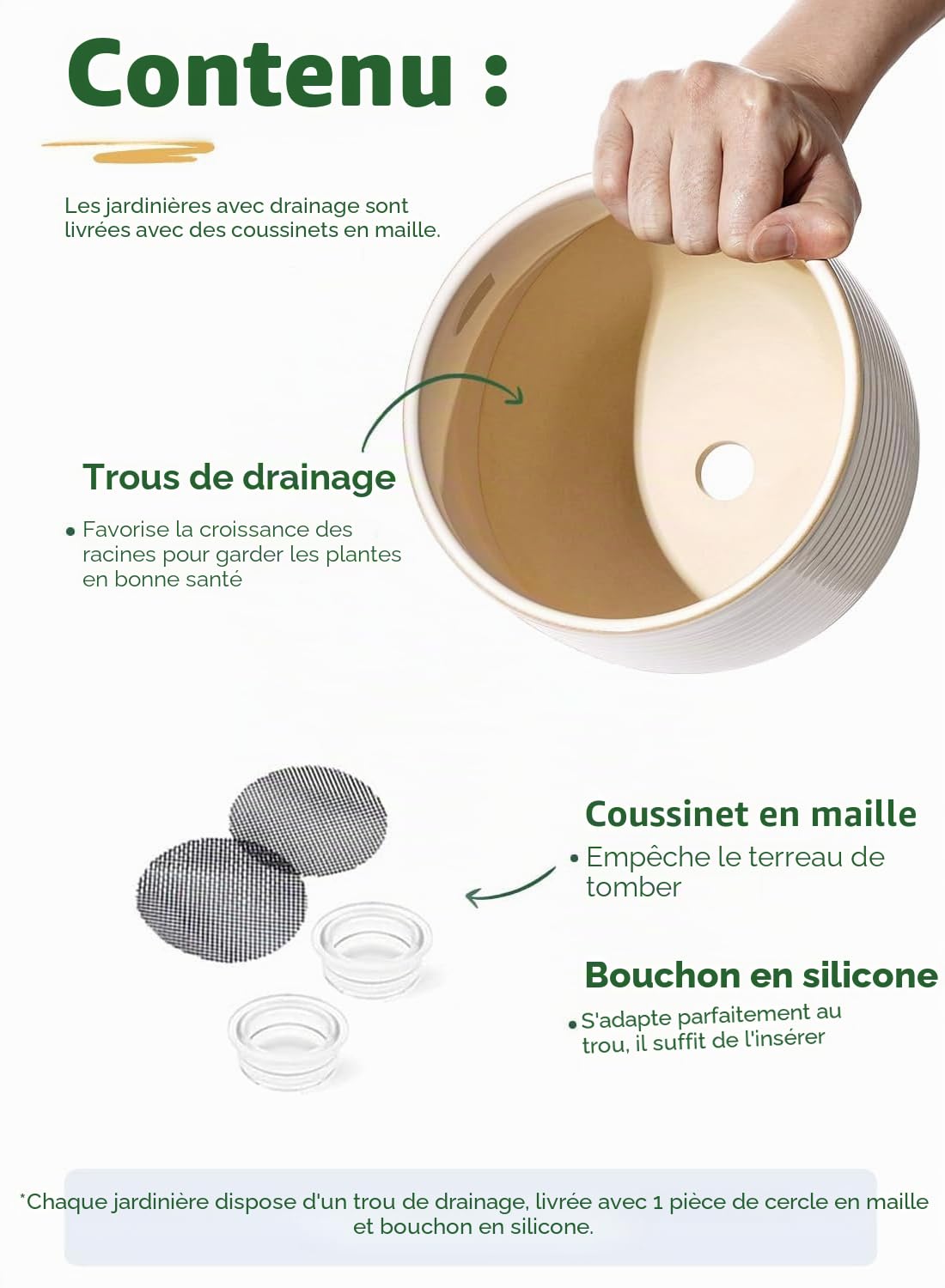 LE TAUCI Pot de Fleurs en Céramique, Pots sur Pieds 13+16 cm pour Plantes, Moderne pour la Maison et Le Bureau, Pot d’Intérieur avec Trou de Drainage, Blanc à Émail Réactif