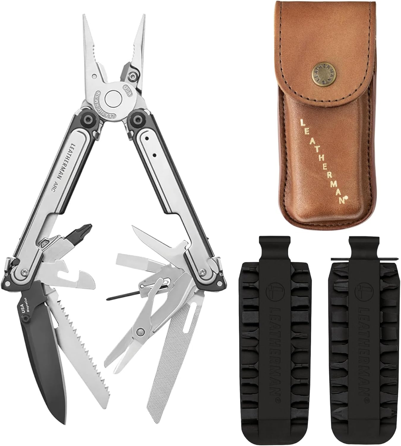 Leatherman ARC Multiherramienta 20 en 1 con Funda Heritage de Cuero y Kit de Puntas (42) - Cuchilla MagnaCut y Tecnología FREE