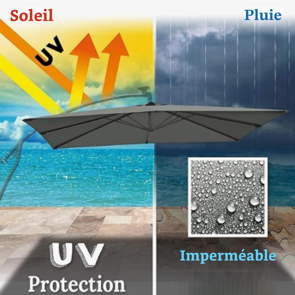 Auvent De Parapluie Déporté Carré Toile De Rechange Parasol De Jardin 8 Baleines 3x3m Couverture De Rechange pour Parasol Piscine Jardin Marché(Red,3x3m (9.8x9.8ft))