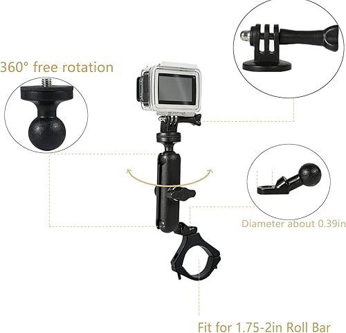 Miniatura 3 de Soporte para cámara de acción UTVATV RZR 360 Rotaion montaje para cámara gopro accesorios compatibles con barras y barras de 175 a 2 pulgadas