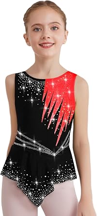 Shinsto Kid Girls Gymnastic Leotard Sleeveless Shiny Rhinestones Ballet Dance One Piece Outfit