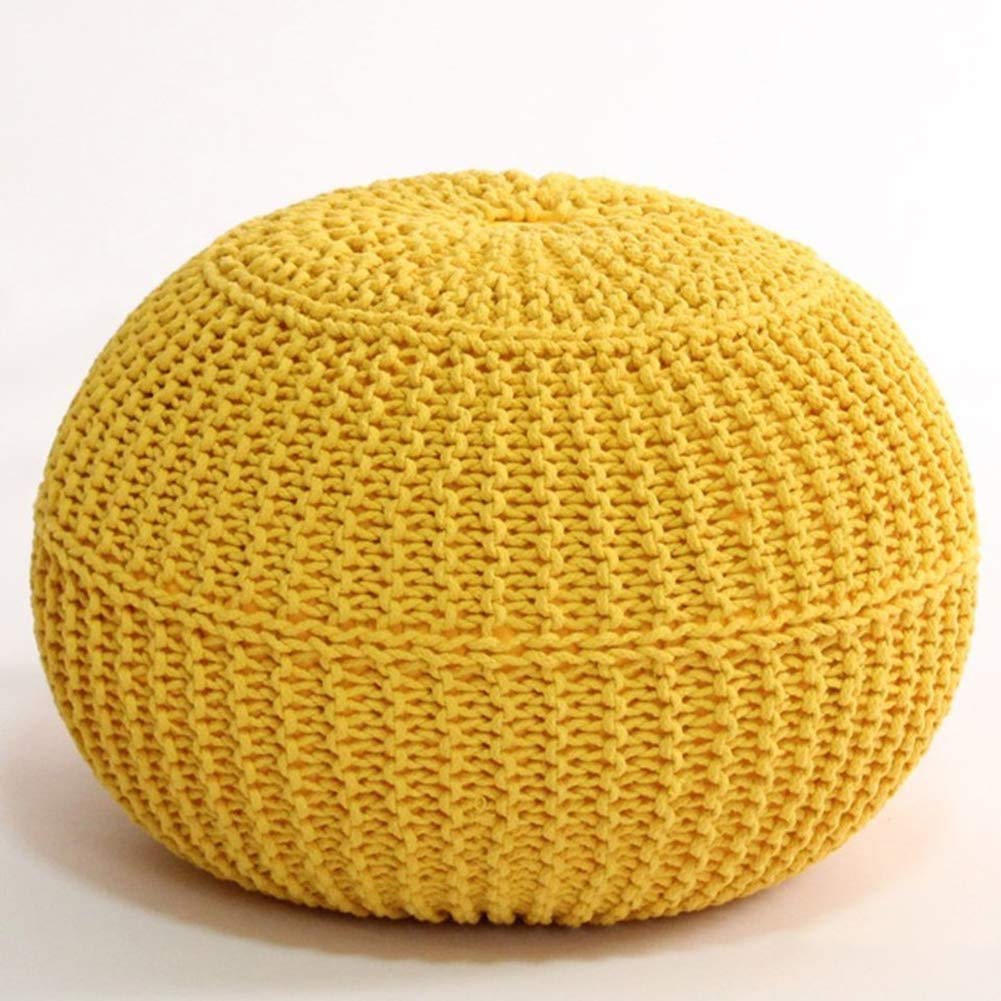 Pouf Ottoman tricoté à la main en coton tressé jaune 50x50x40 cm