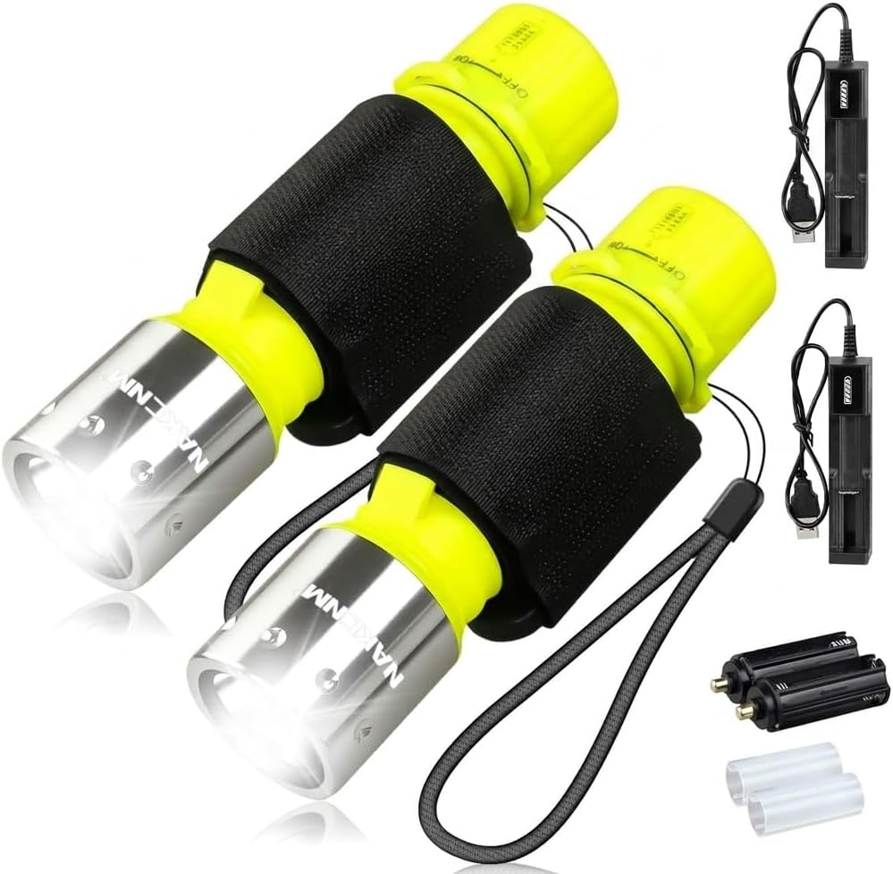Underwater Flashlight 2 Pack Yellow Aluminum Alloy ABS 3 Modes