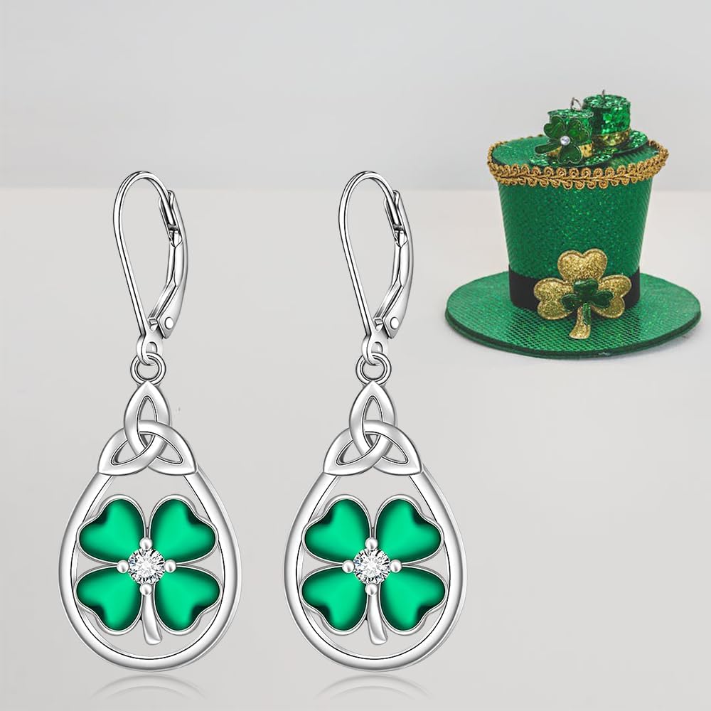 St Patricks Day Accessories Clover Earrings For Women Sterling Silver Shamrock Earrings Celtic Knot Dangle Jewelry Valentine Mothers Day Irish Shamrock Gifts - Image 8
