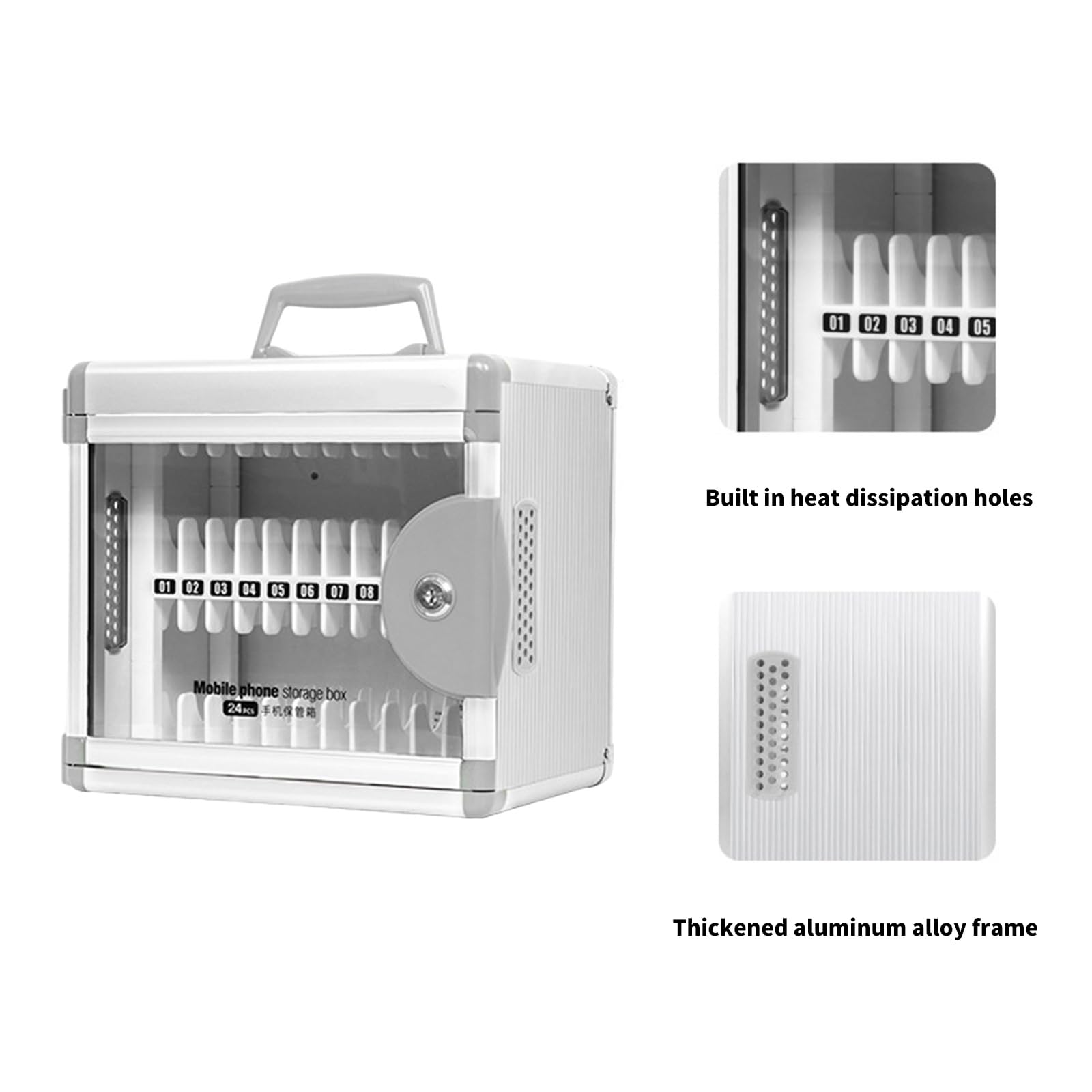 Caja de seguridad de aluminio con 24 bolsillos para teléfono con llave para la gestión de dispositivos en áreas compartidas para almacenamiento de dispositivos de estudiantes