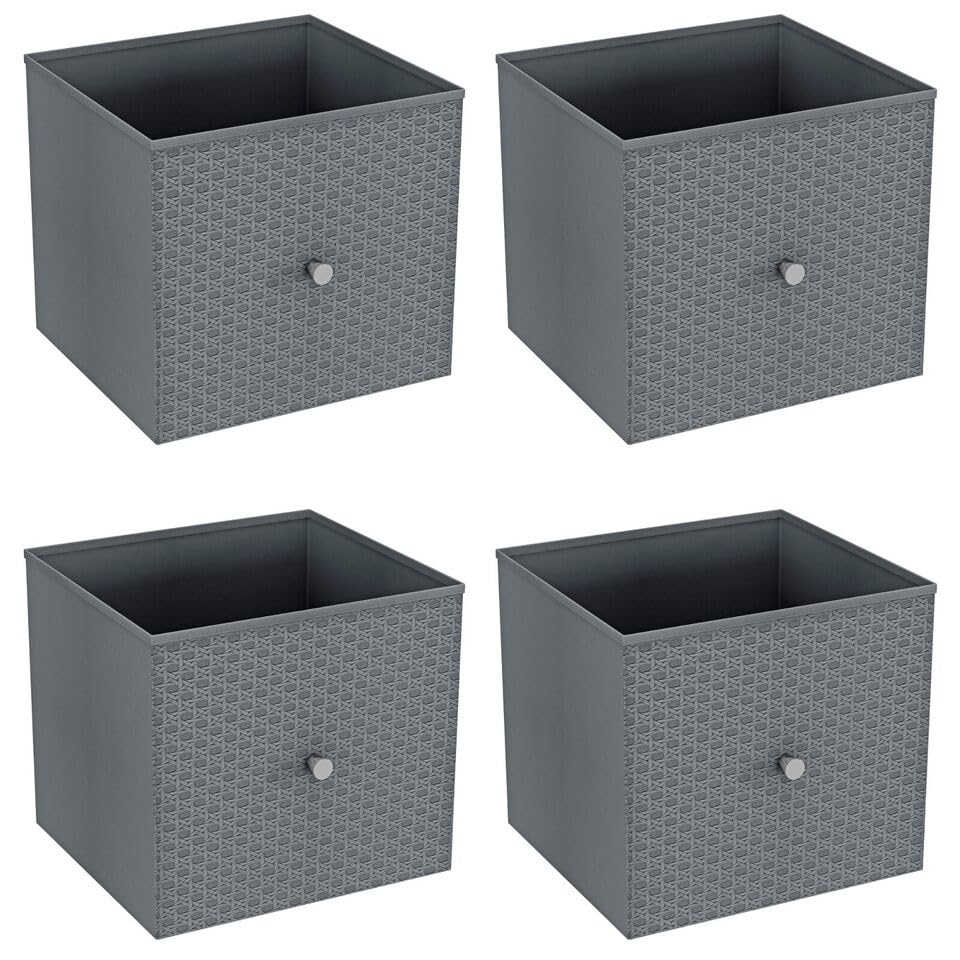 URBNLIVING Set of 1/4/6 Foldable 27cm Woven Fabric Storage Cube Box Drawer Insert Basket with Handle - Multi Colourful Collapsible Toy Arts & Crafts Bins, Durable and Lightweight for Home Office