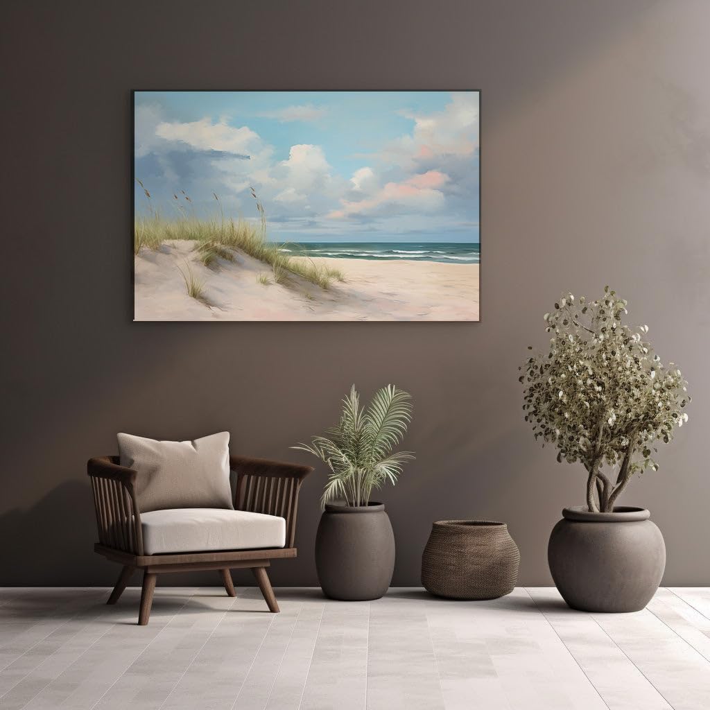 Canvas for Living room. Dune Embrace: Where Golden Sands Kiss the Azure Horizon, 27 x 18 inch Canvas Wall Art - Modern Home Decor - 69x46 cm (27x18 inch)