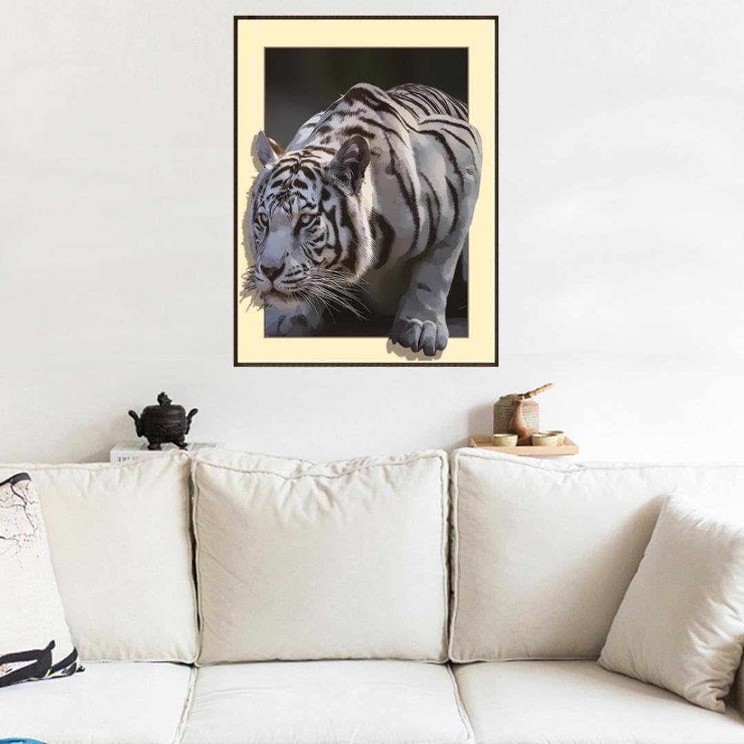3D White Tiger Modern Art Embroidery Paintings No Fading 5D Canvas Rhinestone Pasted Pasted DIY Diamond Cross Stitch Home Wall Decor for Bedroom Living Room,18x14 Inch,Multicolor A