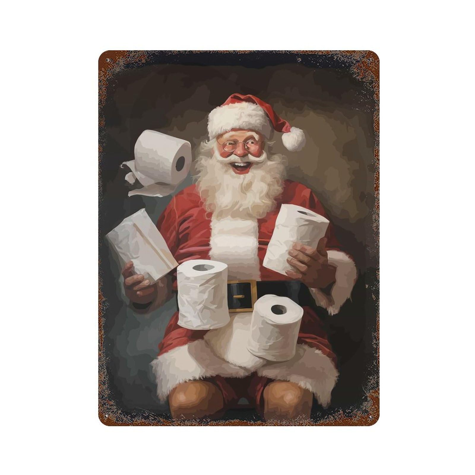Santas Toilet Paper Crisis Rusty Metal Tin Sign 15.7"x11.8", Rustic Home Decor for Living Room, Hallway And Home Decor