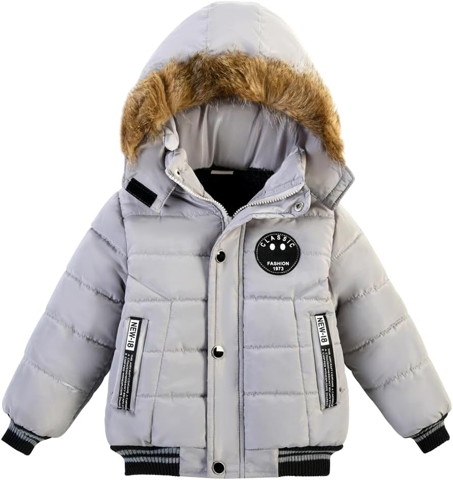 AMIYAN Toddler Boys Down Jacket Fur Collar Hood Thick Warm Winter Snowsuit Coat Parka