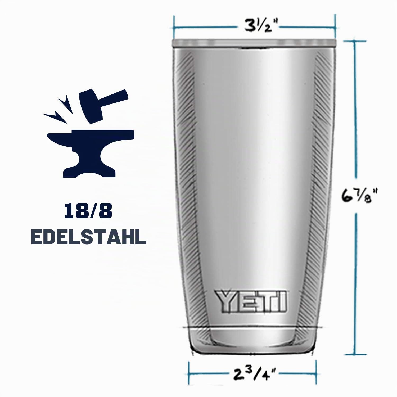 YETI Rambler Thermobecher 20 oz (591 ml) Navy – Kaffeebecher To Go, Thermotasse aus Edelstahl mit Stronghold Deckel, Isolierbecher