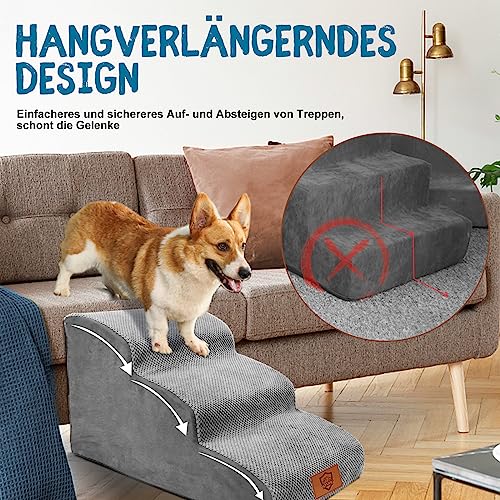 Zvonema Hundetreppe, wasserdichte Hundetreppe 40 cm Hoch, rutschfeste 3 Stufen Treppe für Hunde, Verletzungsprophylaxe Hochwertige Schwamm Katzentreppe, Waschbar Hunderampe für Sofa Bett Auto