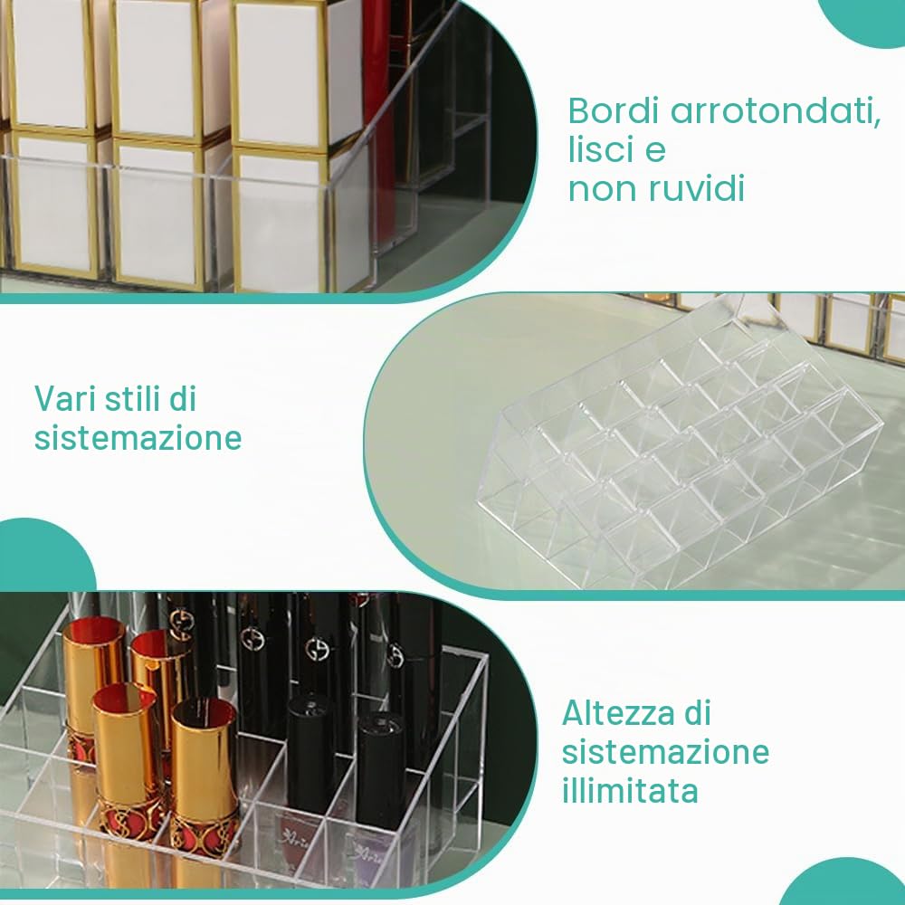 LPAMABA Porta Rossetto in Acrilico a 40 Griglie Organizer per Rossetti Espositore per Rossetti Elegante e Resistente Organizzatore Porta Rossetto, Trasparente, 20 * 11.8 * 8 cm