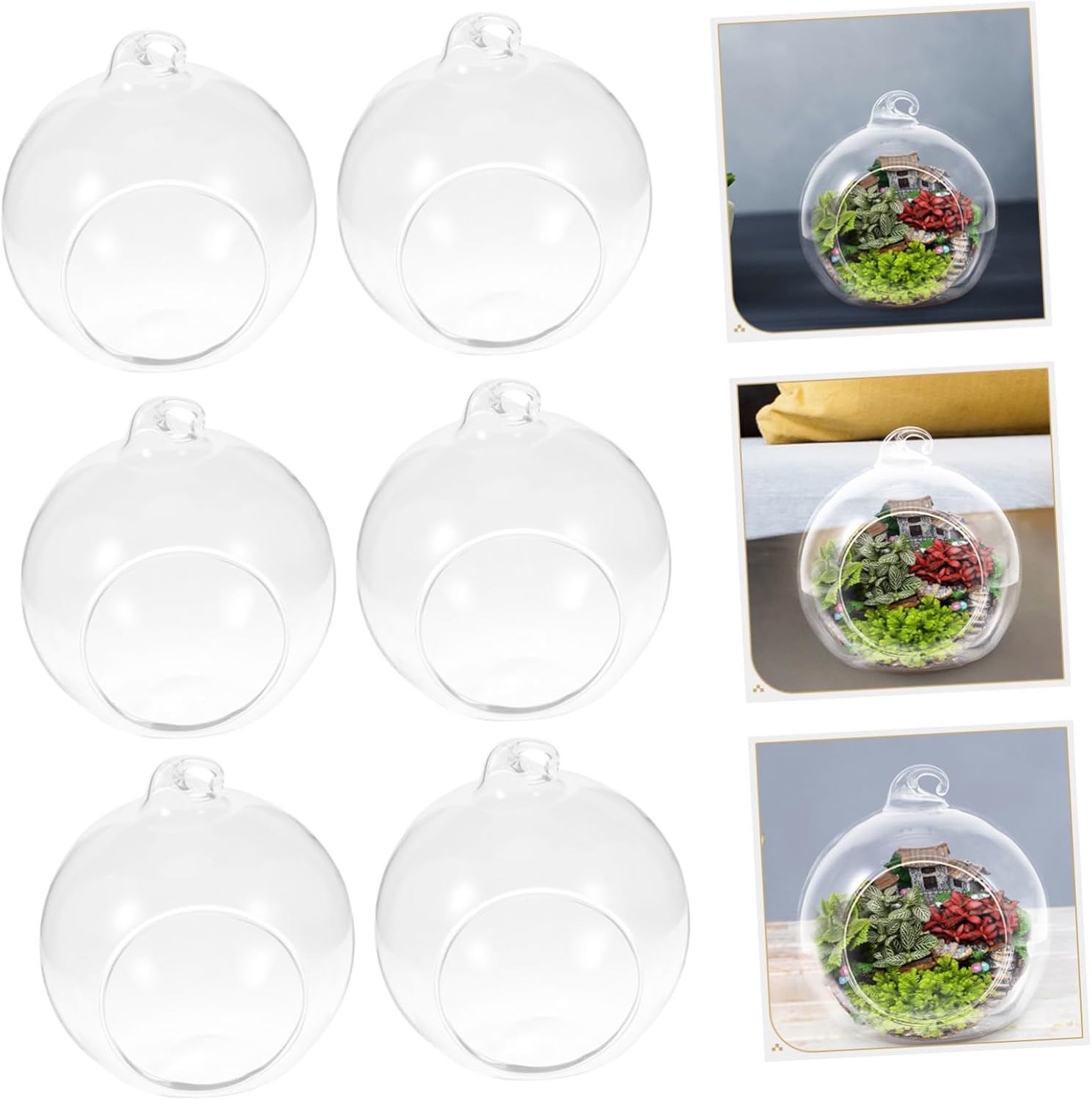 GALPADA 12pcs Clear Hanging Glass Terrarium Smooth Orbs for Air Plants Micro Landscapes Home Decor Bottom Design for Indoor and Outdoor Use