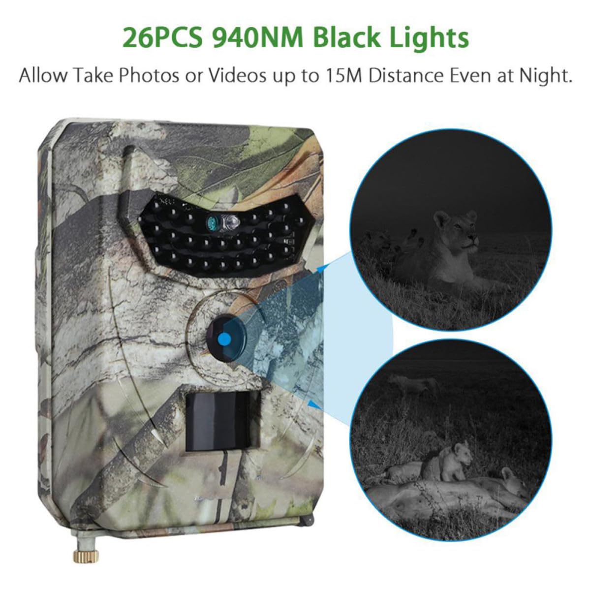 Veemoon Caméra de Chasse 1080p 26 LED IR, Caméra de Repérage Nocturne
