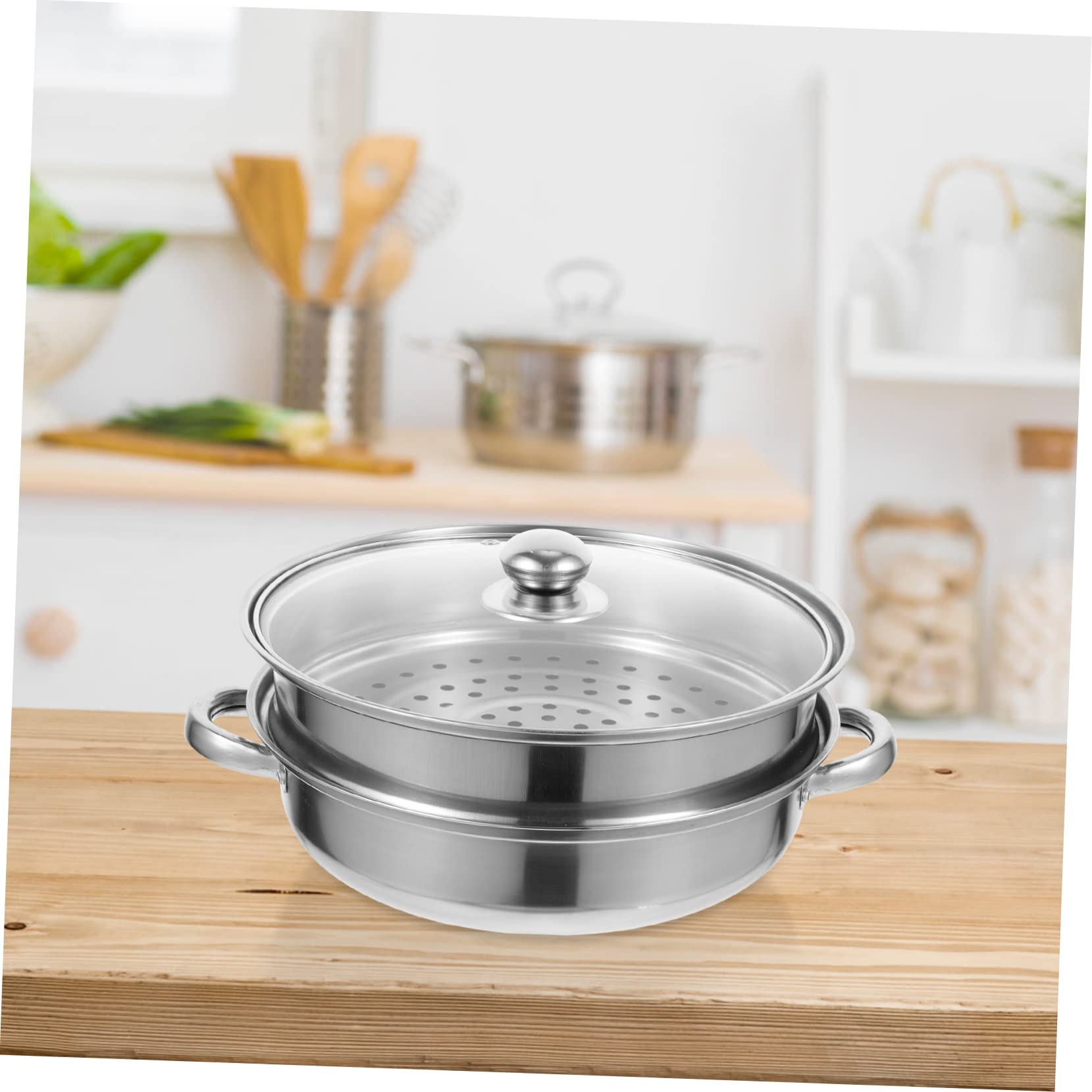 Olla de Vapor de Acero Inoxidable para Cocinar, Vaporera de 2 Capas, Fácil de Limpiar, Bordes Redondeados, Adecuado Cocina