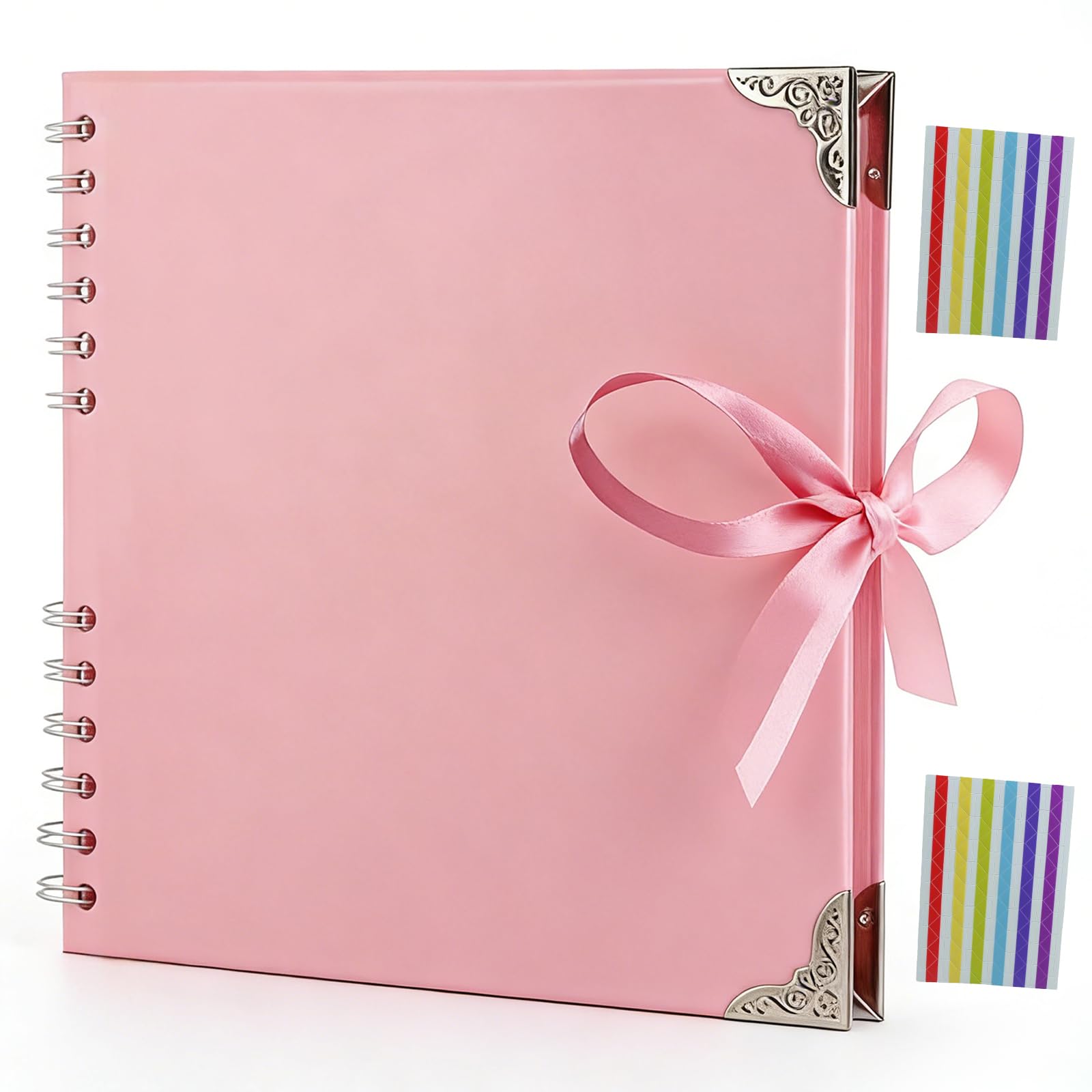 DDUP Scrapbook Photo Album 60 Sides-20.5x 20.5cm,Thick Kraft Paper Spiral Bound Scrap Book,Wedding Picture Scrapbooking Album 180gsm Memory Book Ideal for Memories (Pink)