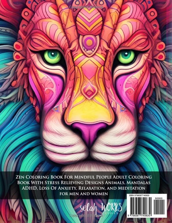 Miniatura 2 de 101 Amazing Animals Adult Coloring Book Zen Coloring Book For Mindful People Adult Coloring Book With Stress Relieving Designs Animals, Mandalas