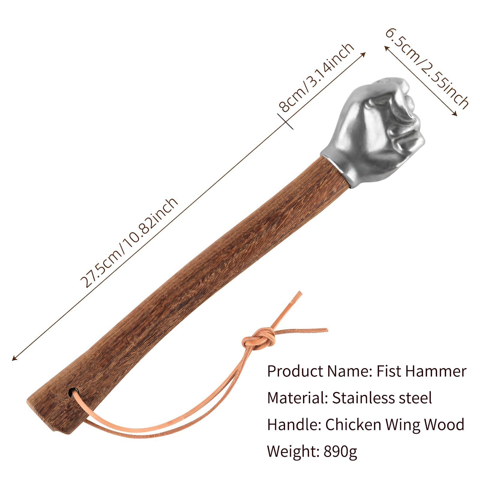 PAEFIU Faustformhammer aus Edelstahl, Handhammer mit Hickory Holzstiel, Faust-Kopf Hammer, 1 KG, Multifunktionales HardwareWerkzeuge, für Gartenarbeit, Haushalt, Auto Notfall & DIY Projekte (Stil 2)