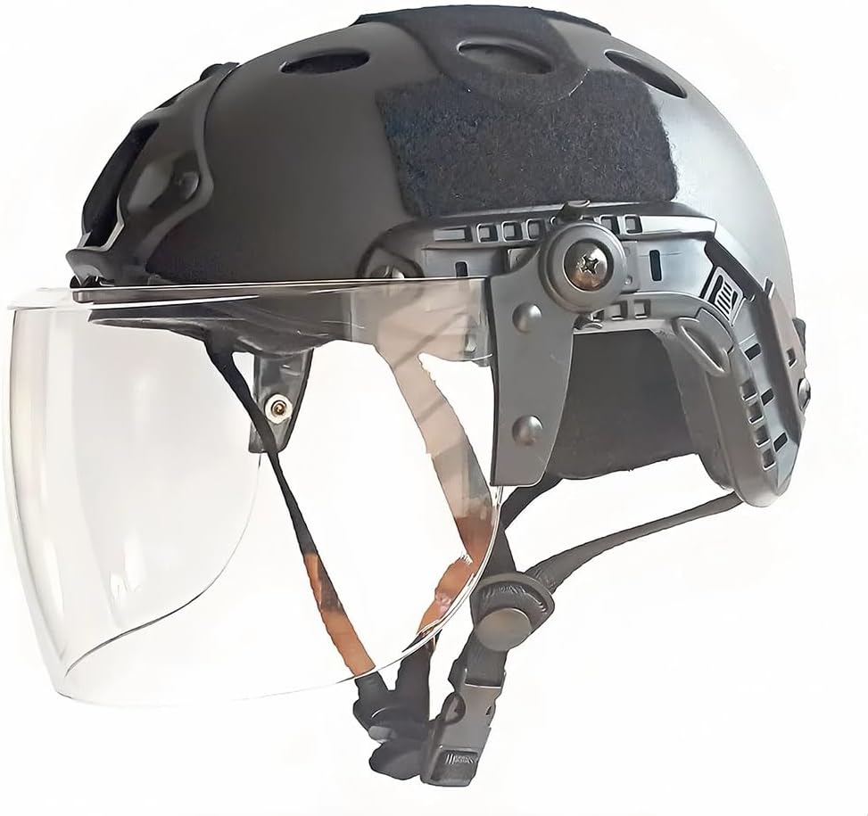 Tactical Airsoft Paintball PJ Type Fast Helmet with Face Shield Visor Goggles Side Rail & NVG Mount
