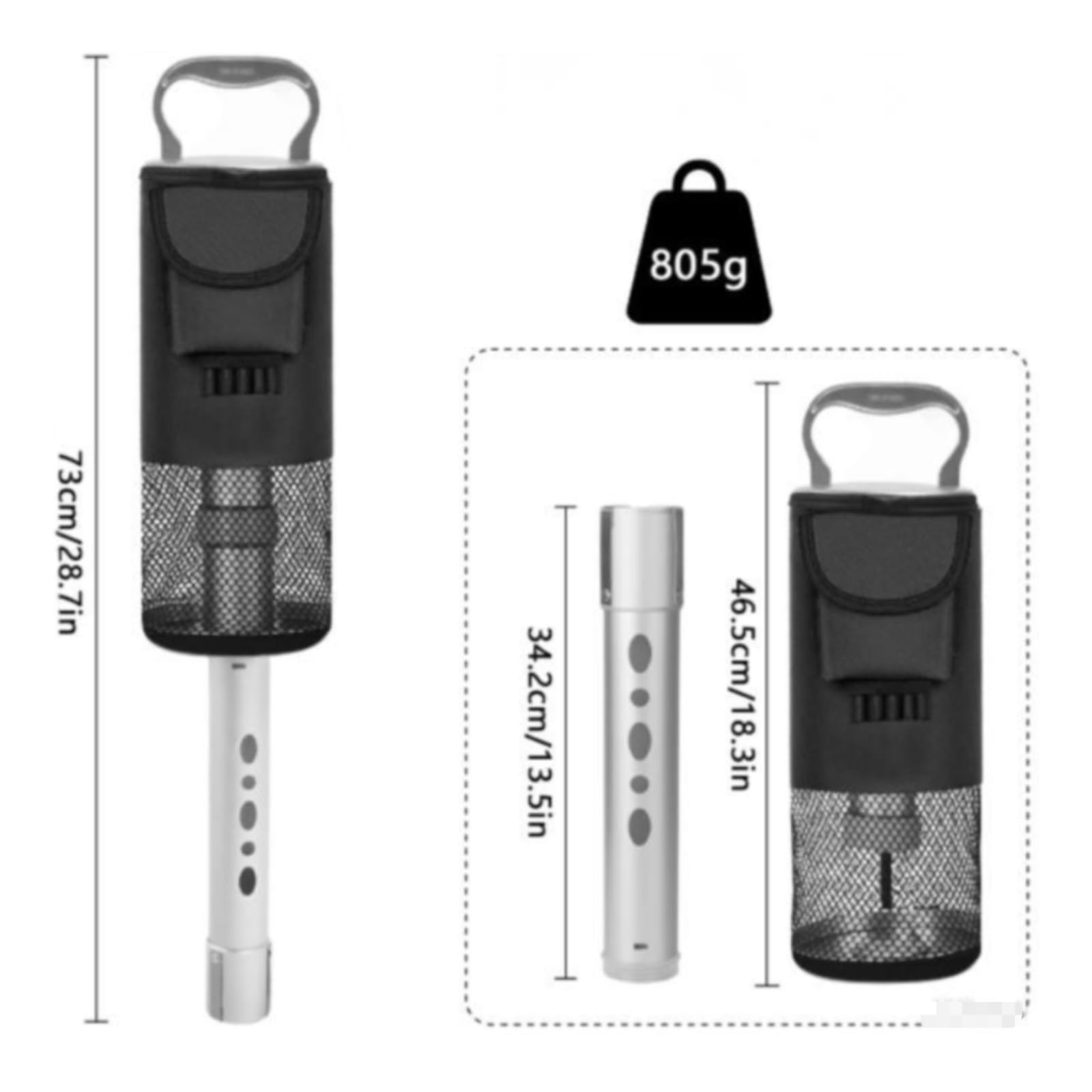 Golf Ball Retriever Tubo Recogepelotas Contenedor Compacto y Portátil de Aluminio y Nylon con Malla Inferior Apto para Golfistas