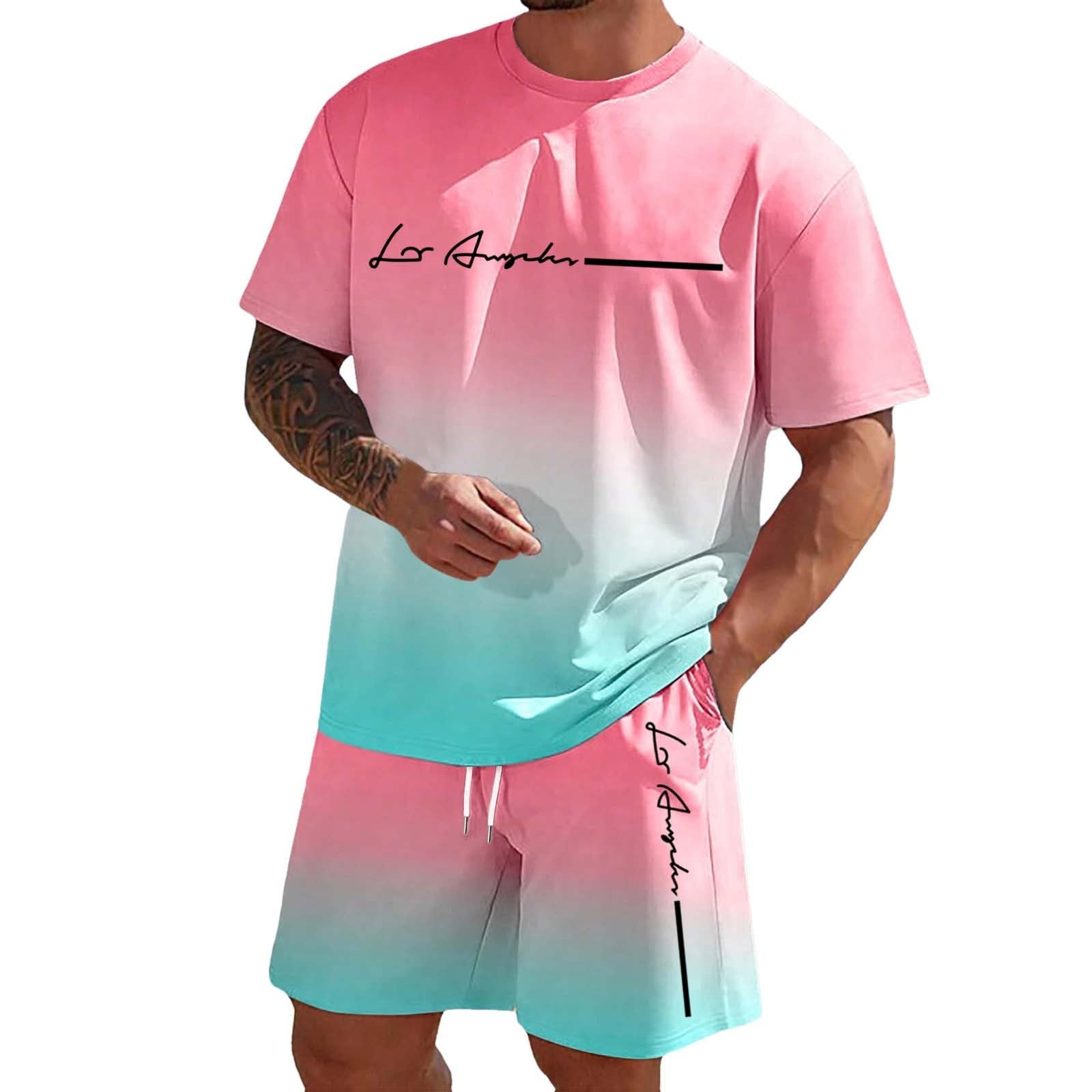 Chandal Hombre Completo Algodon, Conjunto Hombre Corto de Verano, Traje Masculino de Verano Moderno Camiseta Degradada y Pantalones Cortos para Estilo Casual Cómodo Diario Chándal Conjuntos Trajes