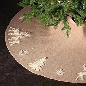 Dremisland christmas tree skirt cable knit knitted thick rustic tree skirt for xmas holiday decoration 3d elk and christmas tree 36inch90cm beige  urban country home decor