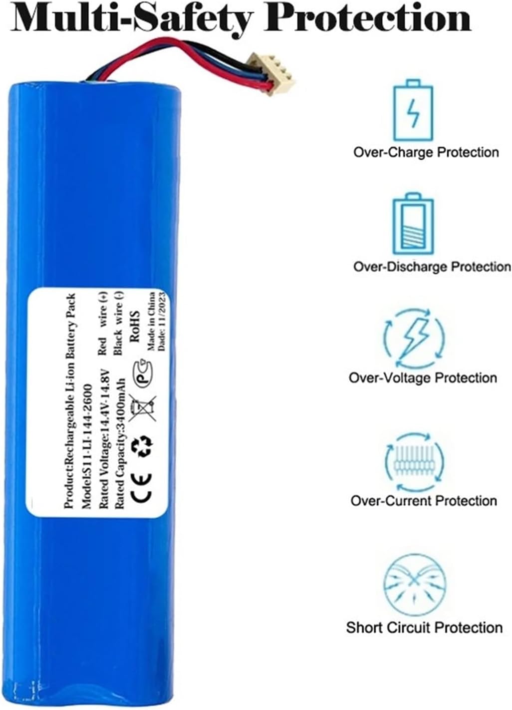 3400mAh Li-ion Battery Pack,Compatible for Yeedi, S11-LI-144-2600 Robot Vacuum Cleaner(2800mAh)