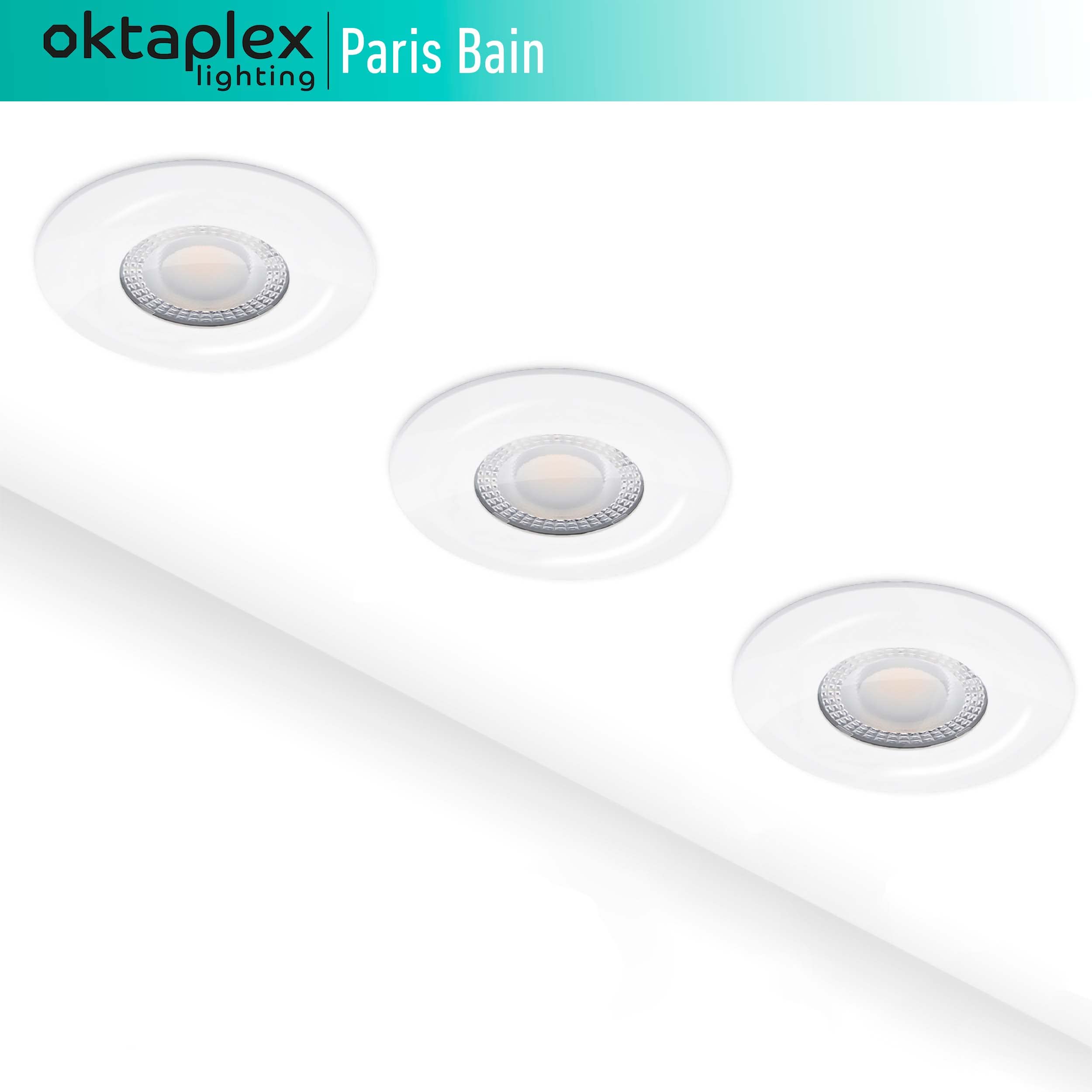 Oktaplex lighting 6er Set LED Einbaustrahler Paris Bain 5W 2700K | 230V 350lm IP 44 Ra>97 Warmweiß Ultra Flach 30 mm Bad Deckenspots, LED Spot weiß