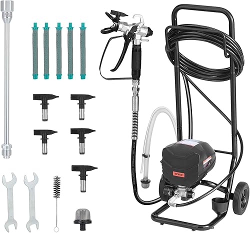 Miniatura 10 de VEVOR Pulverizador de pintura sin aire, 900 W, 3300 PSI, pulverizador sin aire de alta presión con carro, cepillo de limpieza, manguera, barra
