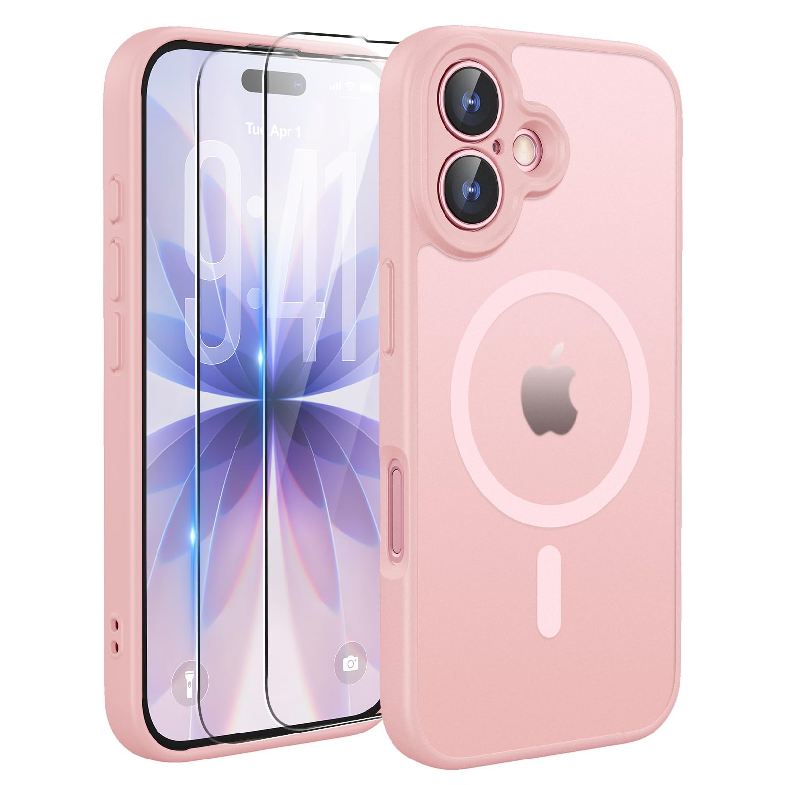TQIAHF Cover Custodia Magnetica per iPhone 17, Rosa | 2 Pellicola Vetro Temperato Protezione Schermo Compatibile con Magsafe Militare Antiurto Sottile Opaca Telefono Case
