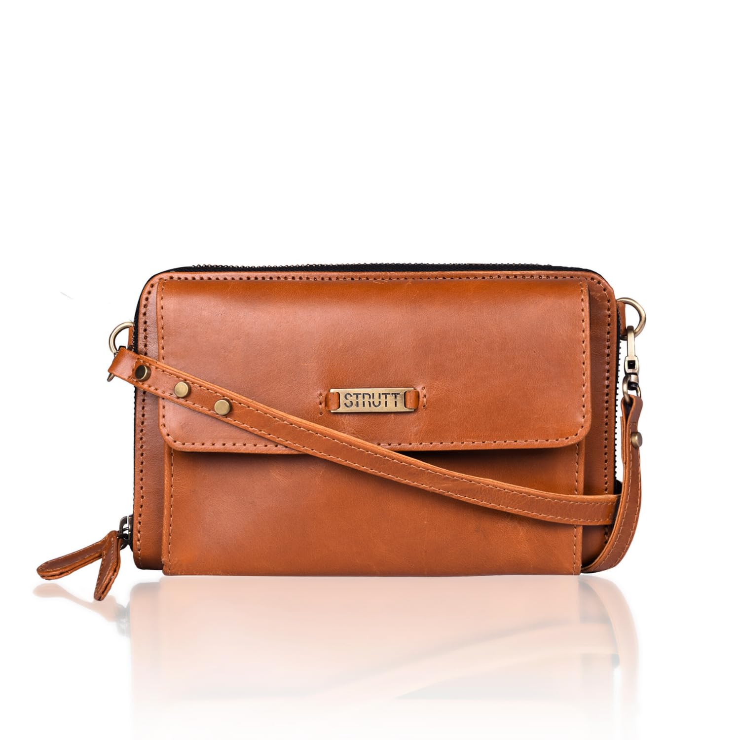 STRUTTVersaCarry 2-in-1 Leather Sling Bag, Women's Mini Wallet, Stylish & Versatile Bag for Teenage Girls, Genuine Leather Cash Wallet with Card Slots, Storage Slots & Detachable Strap - Brown