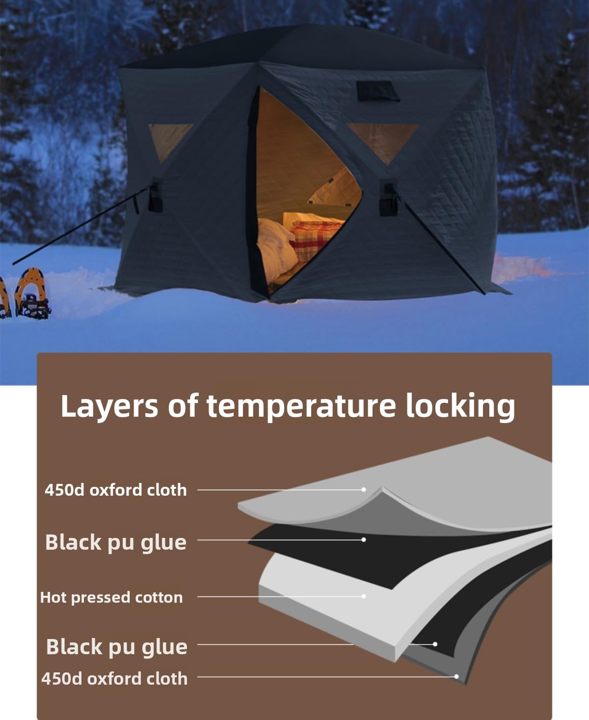 Tenda da pesca contro freddo e ghiaccio, antivento e anti neve, per pesca invernale all'aperto, design ad apertura rapida