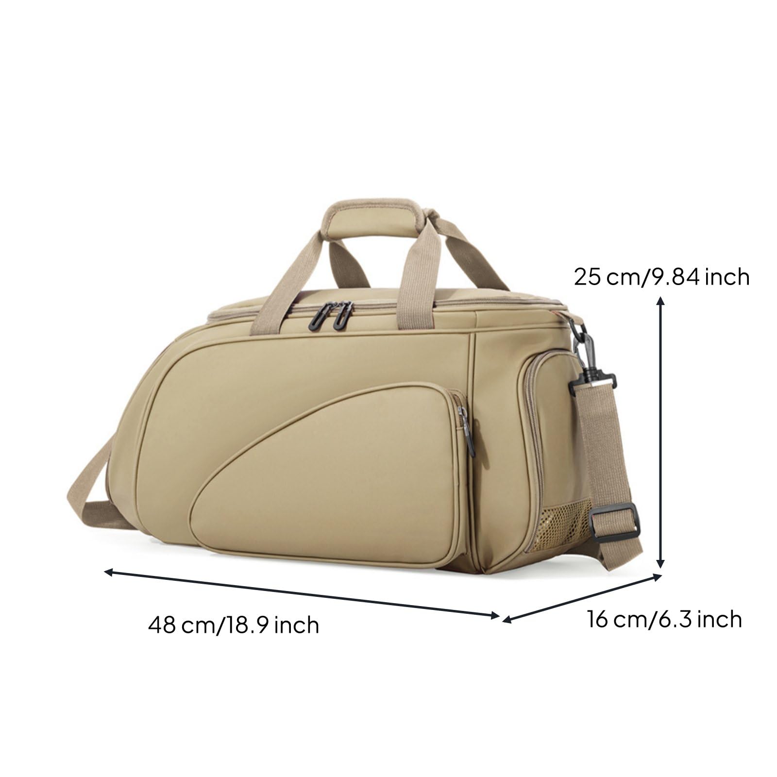 MagiDeal Borsa Sportiva Borsa Palestra Borsone Palestra Zaino a Tracolla Scomparto Principale 19L Tasca Laterale Scarpe Strato Umido Materiale Oxford Adatta, Dark Khaki